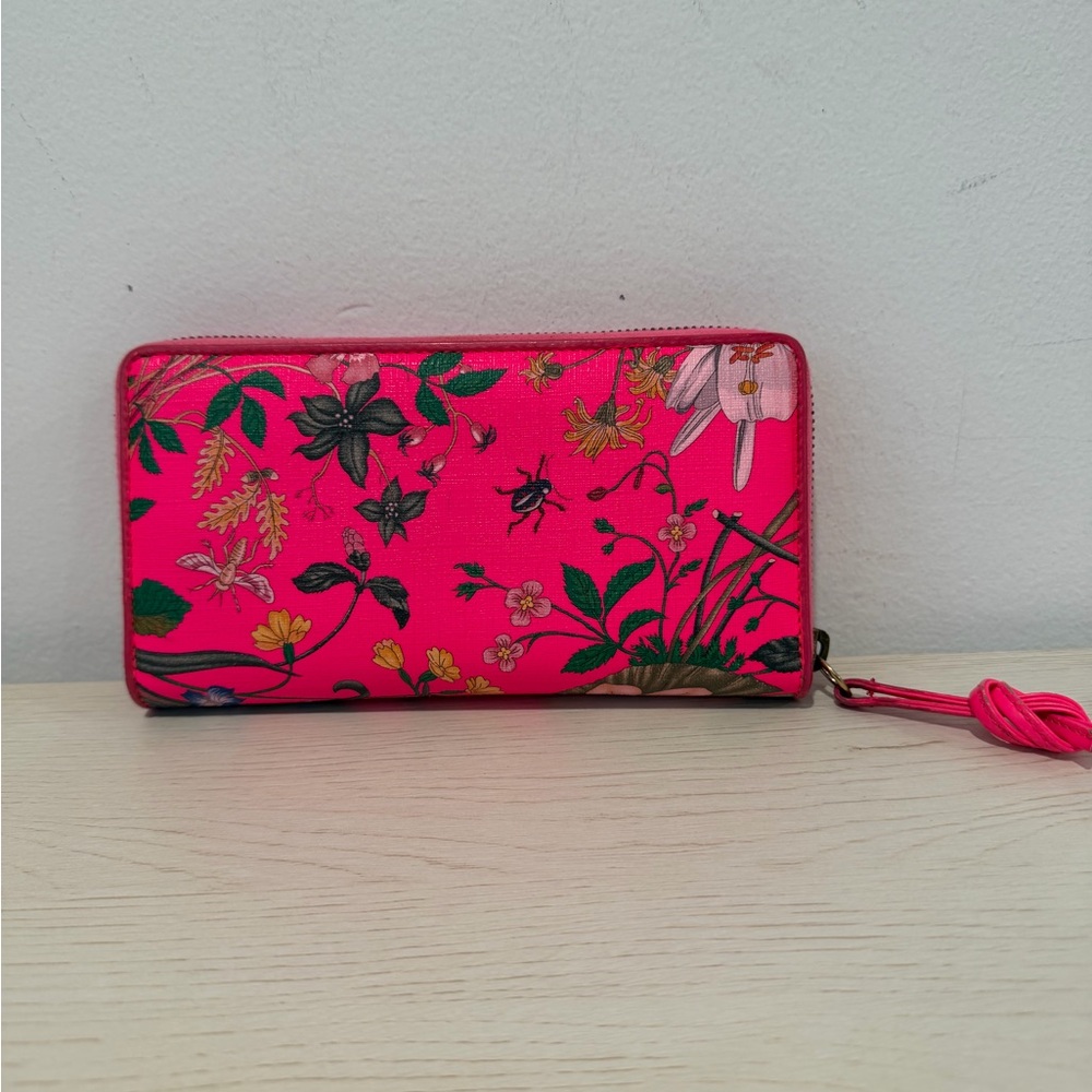 Gucci Horsebit Bright Pink Floral Wallet - Picture 2 of 9